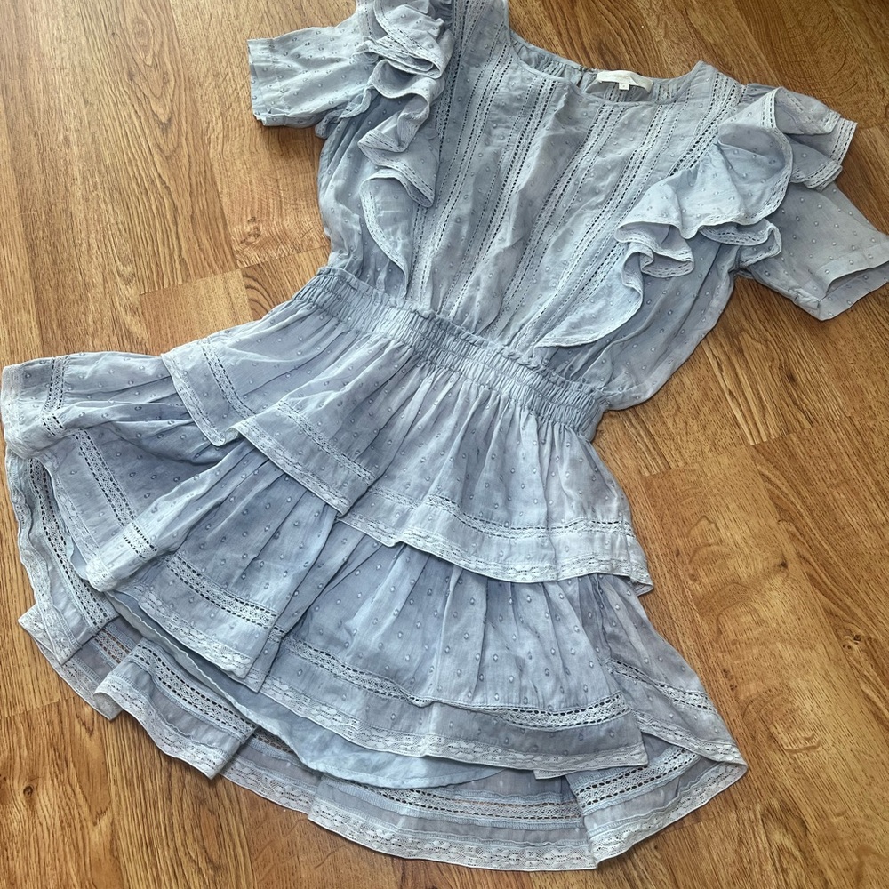 LoveShackFancy Gray Ruffled Mini Dress - Picture 2 of 7